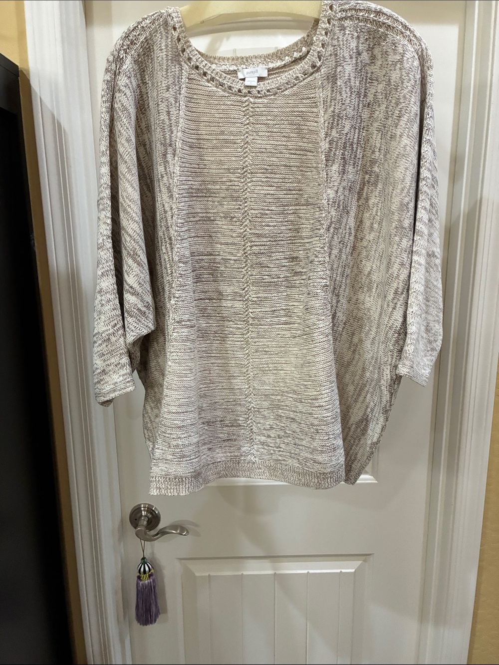 Relaxed Beige Marled Scoop Neck Sweater - Womens Top